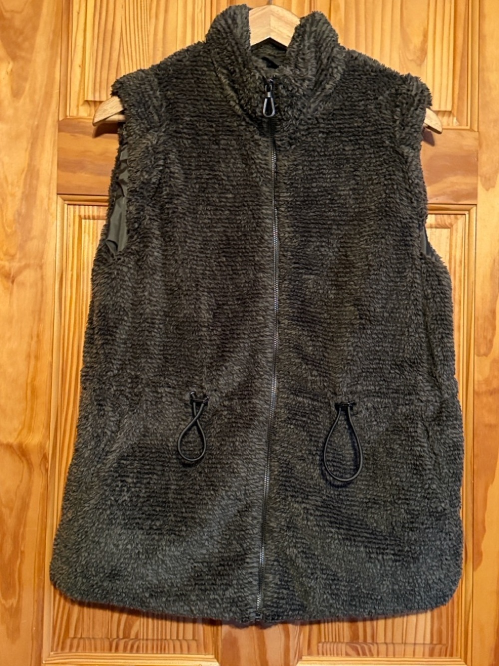 Democracy Cozy Plush Full Zip Vest in Dark Olive
